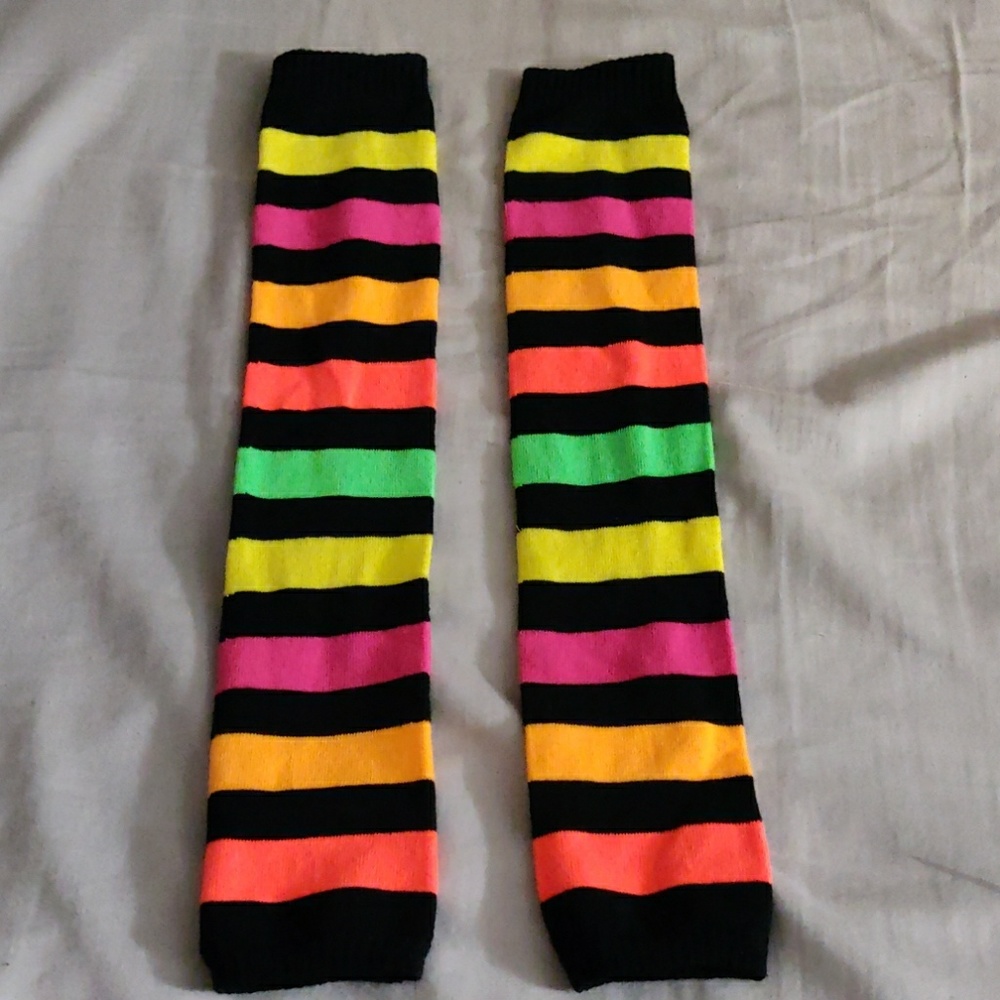 Neon striped leg warmers
